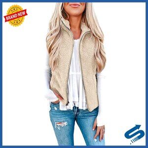 Fuzzy Sherpa Fleece Vest with Zipper and Pockets, Lightweight Outerwear